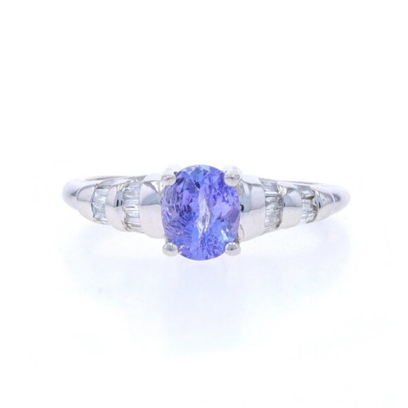 White Gold Tanzanite Diamond Ring - 14k Oval 0.78ctw Size 5